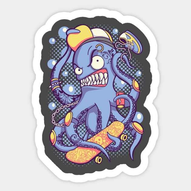 Skater Octopus Sticker by mertkaratay